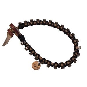 Selina Leather Wrap Bracelet Brown Black Cord Rhinestone Crystal Boho Toggle 7.5